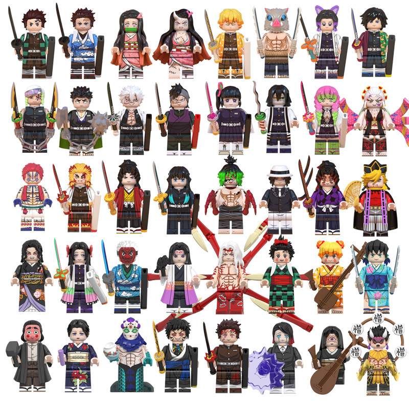 Building Block Mini - アニメデビルキラービルディングブロックセット ミニドールと日輪刀付き - 竈門炭治郎 竈門禰豆子 竈門柱
