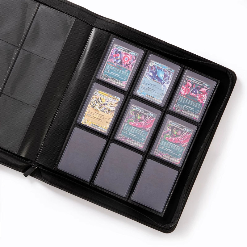 Pokemon Binder Card - 35PTトップローダーカードバインダー 4/9ポケット 128/216スロット PUレザー ジッパー式 サイドローディング